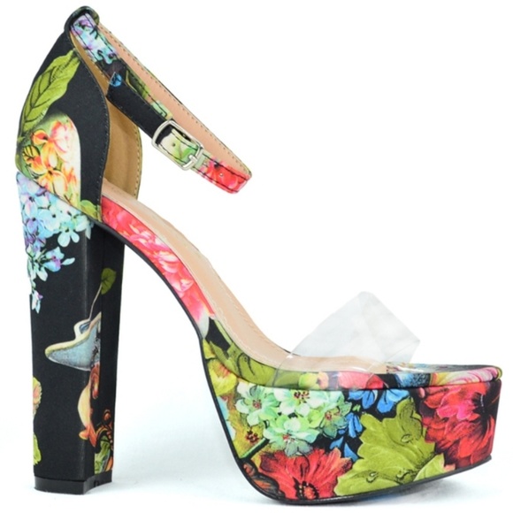 🆕️Clear PVC Strap Floral Platform Heels sz 7 - Picture 8 of 9